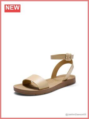 Women's Single-Band Ankle Strap Flat Sandals with Adjustable Slingback, PU Upper